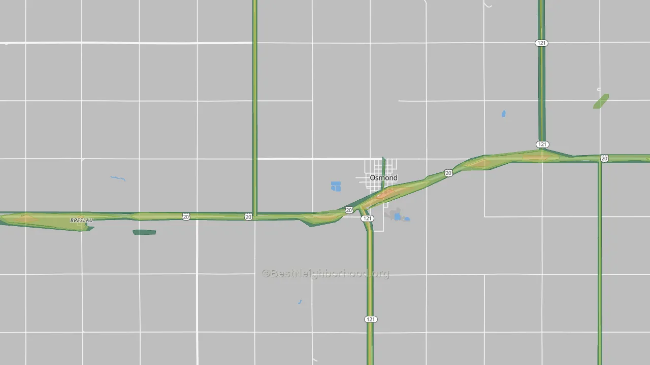Osmond, NE Map of Noise Levels in Osmond