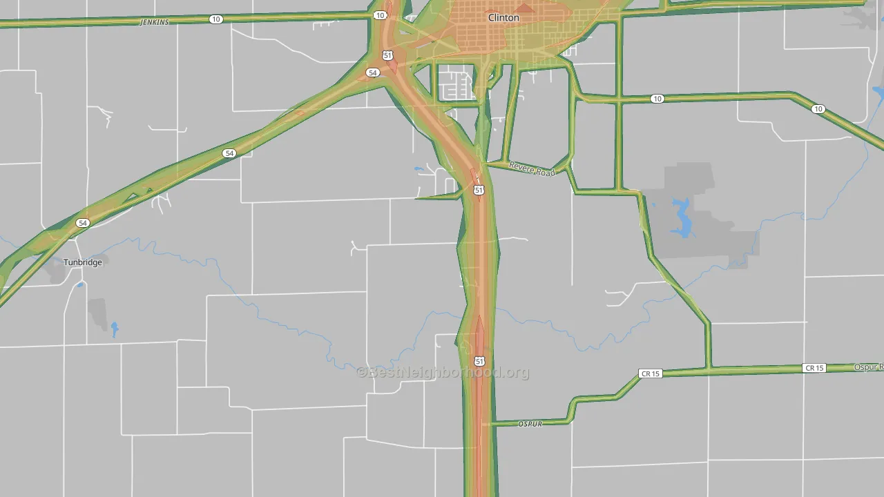 Ospur, IL Map of Noise Levels in Ospur