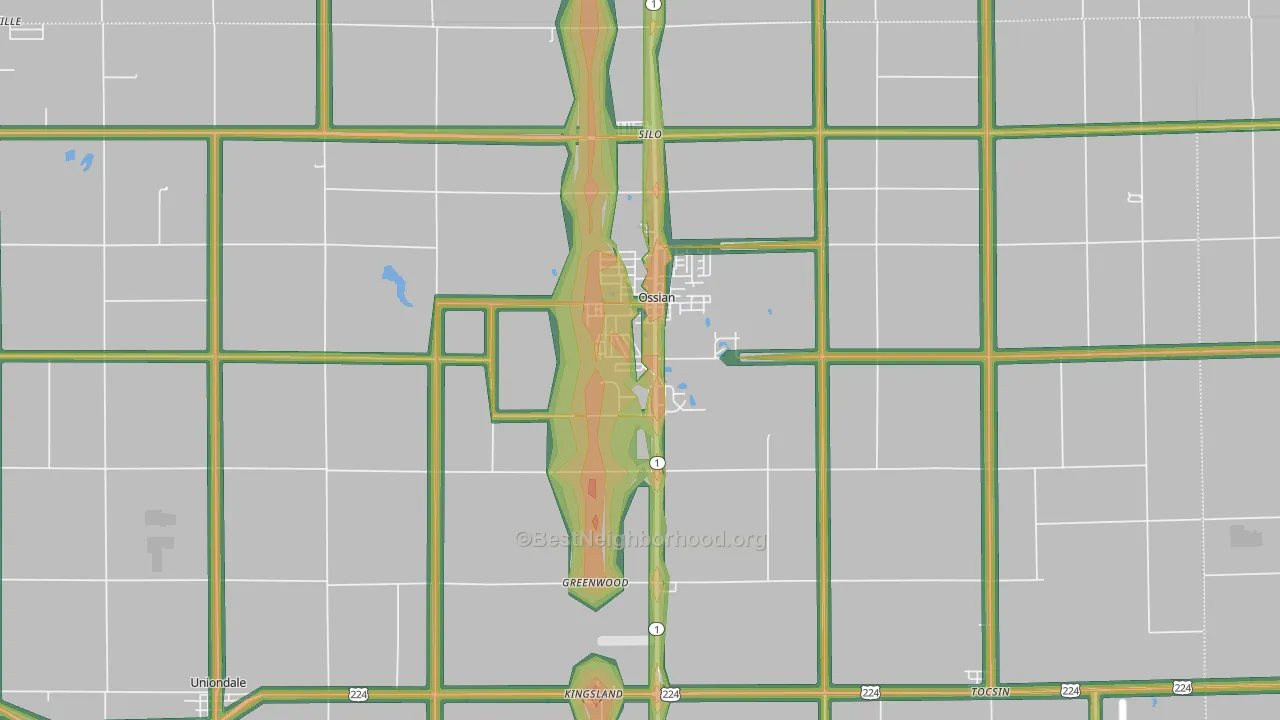 Ossian, IN Map of Noise Levels in Ossian