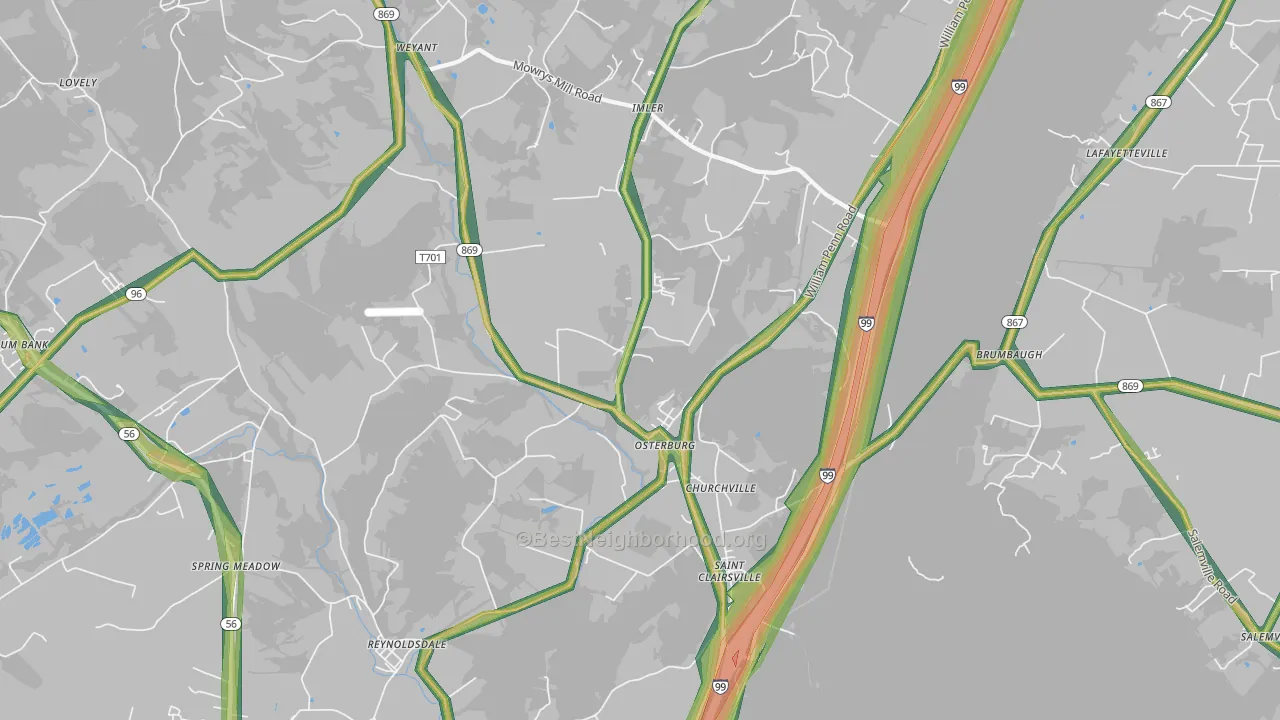 Osterburg, PA Map of Noise Levels in Osterburg