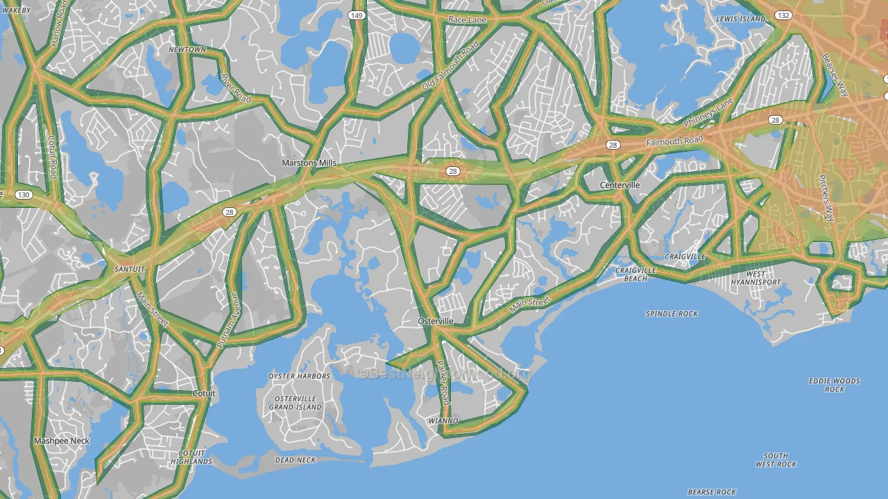 Osterville, MA Map of Noise Levels in Osterville