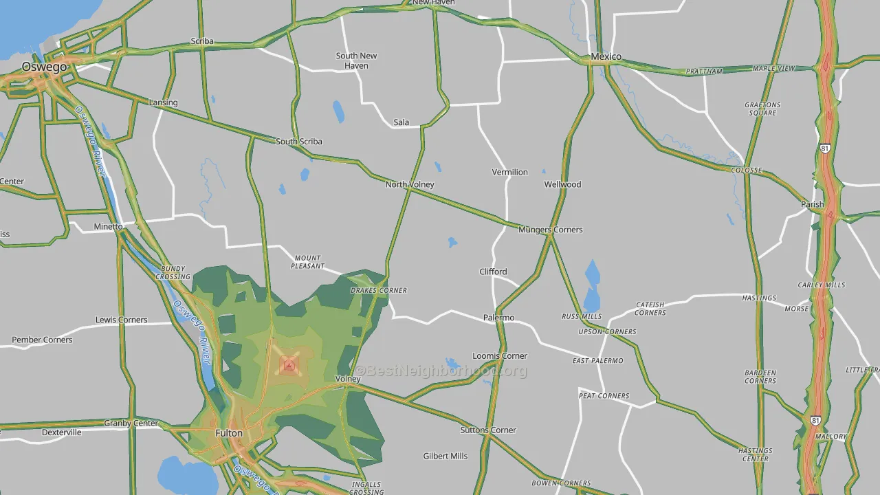 Oswego County, NY Map of Noise Levels in Oswego County