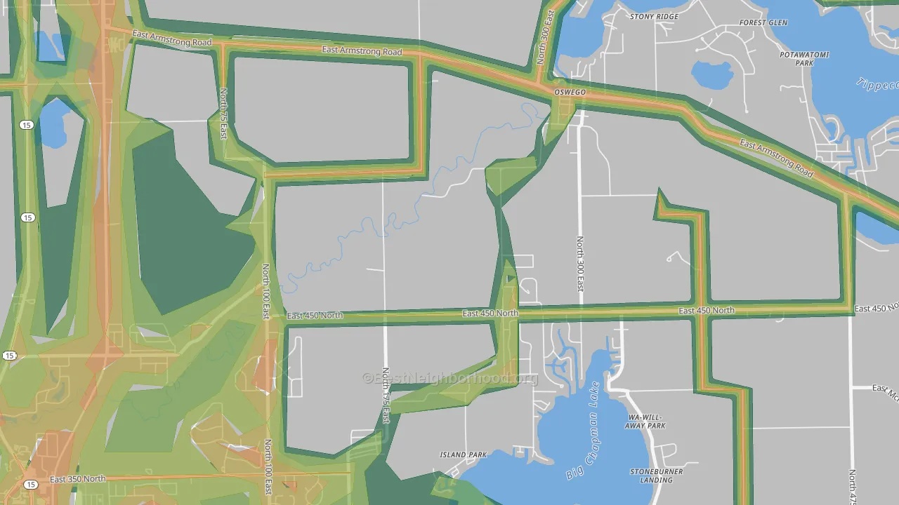 Oswego, IN Map of Noise Levels in Oswego