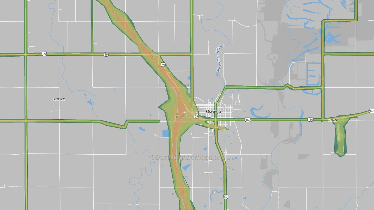 Oswego, KS Map of Noise Levels in Oswego
