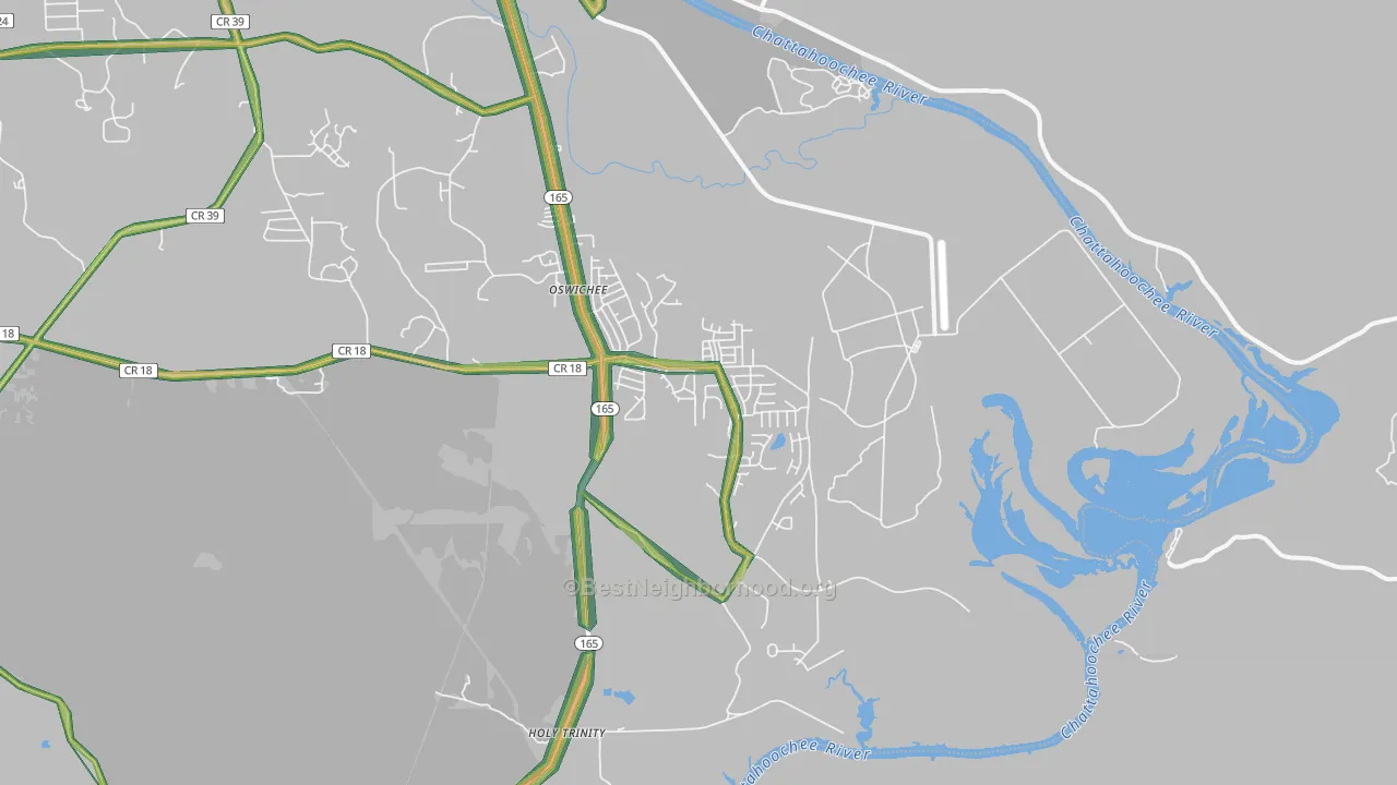 Oswichee, AL Map of Noise Levels in Oswichee