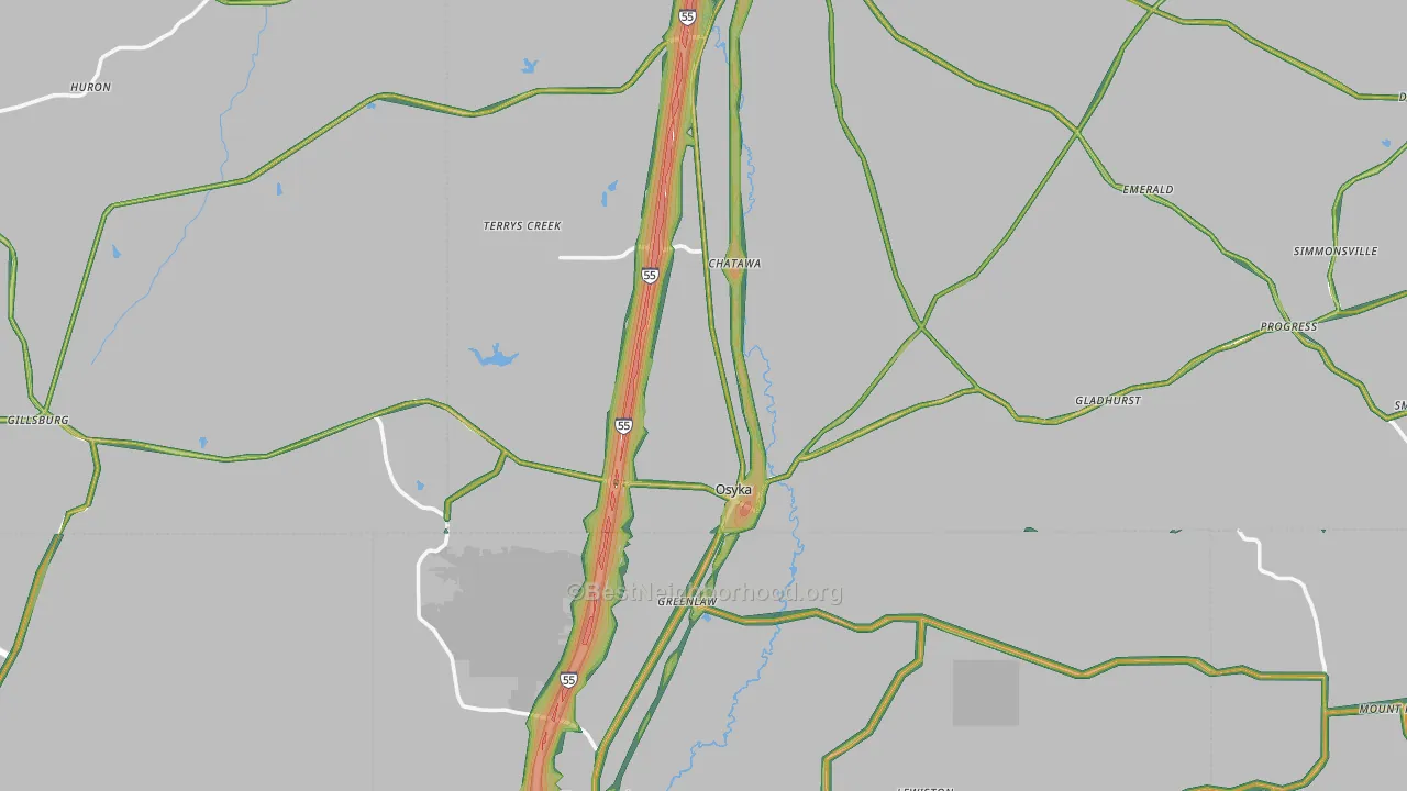 Osyka, MS Map of Noise Levels in Osyka
