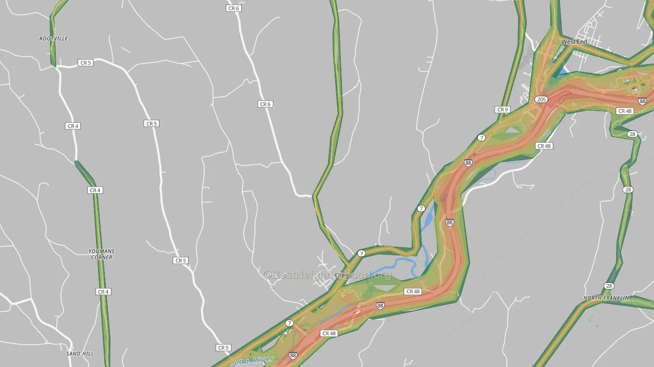 Otego, NY Map of Noise Levels in Otego
