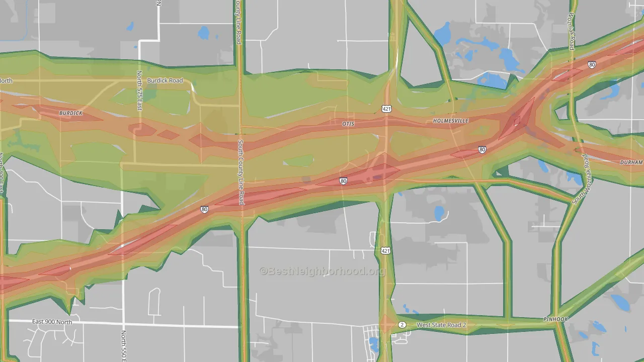 Otis, IN Map of Noise Levels in Otis