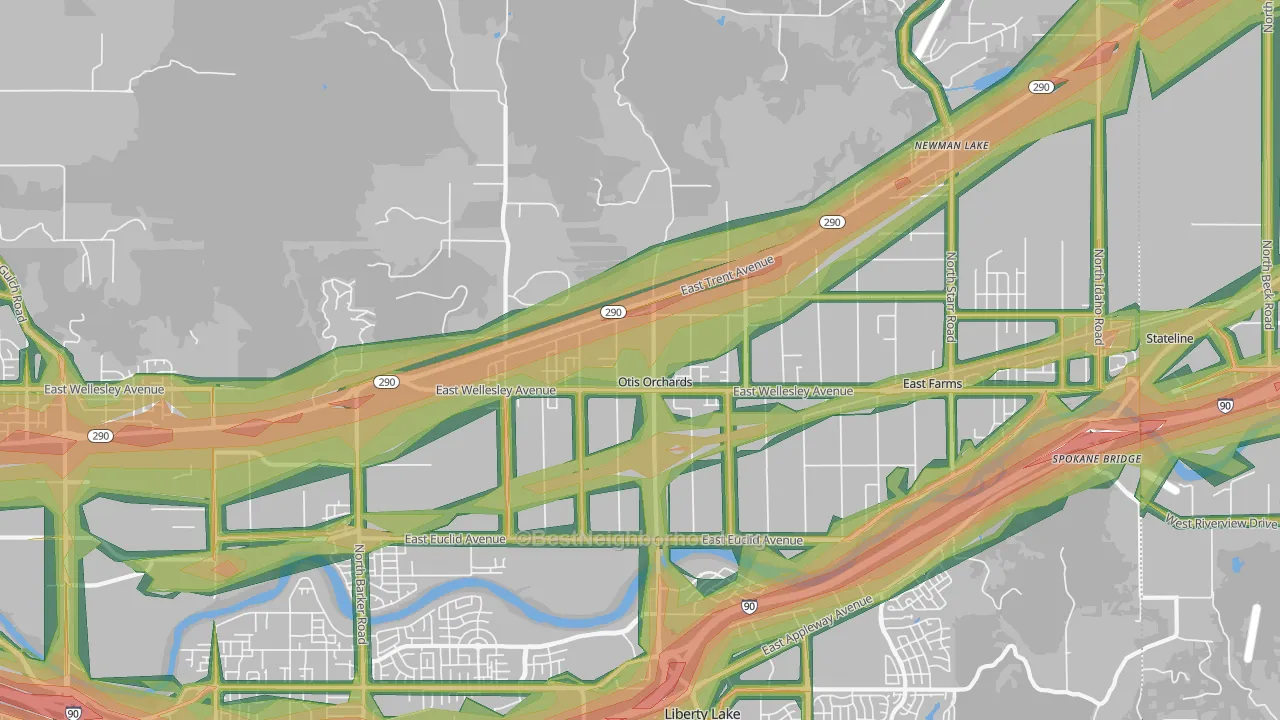Otis Orchards, WA Map of Noise Levels in Otis Orchards
