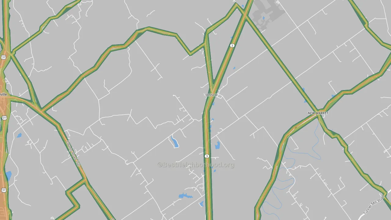 Otisco, IN Map of Noise Levels in Otisco