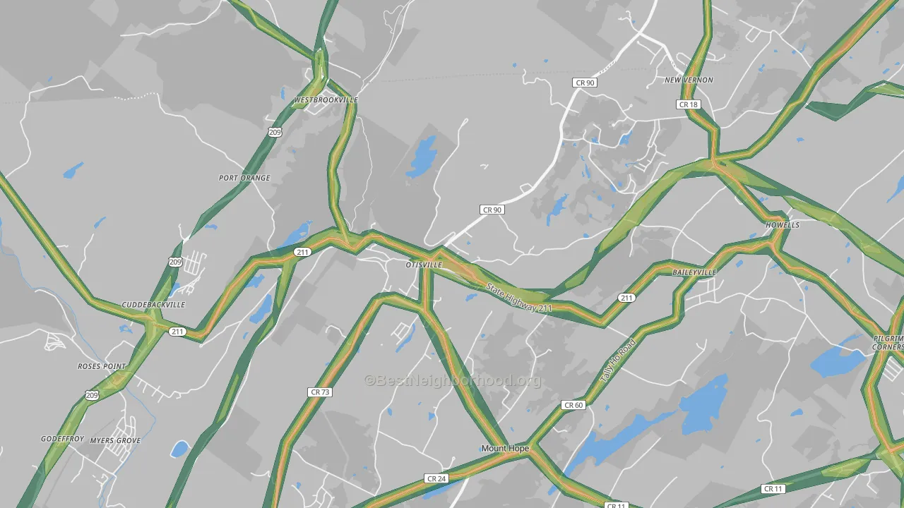 Otisville, NY Map of Noise Levels in Otisville