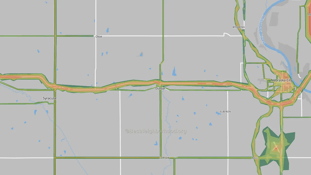 Otoe County, NE Map of Noise Levels in Otoe County