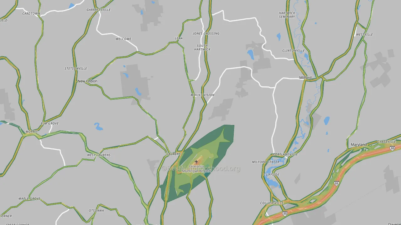 Otsego County, NY Map of Noise Levels in Otsego County