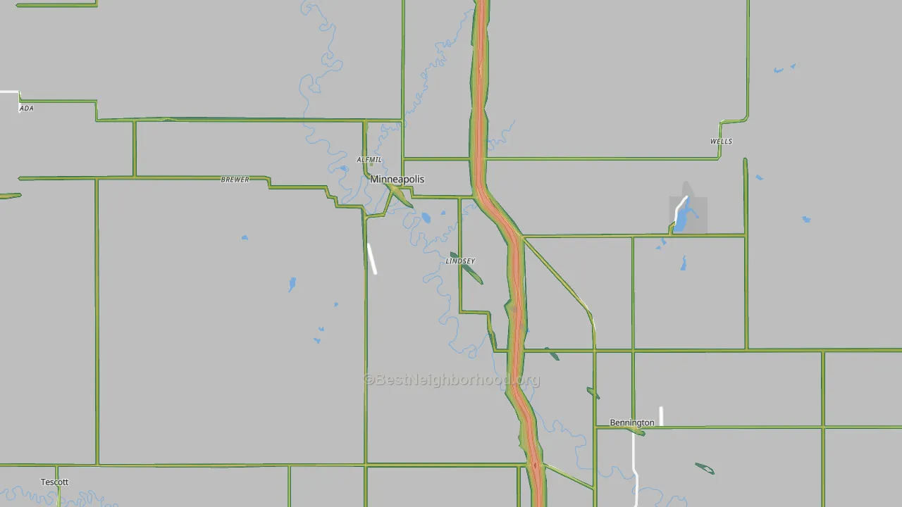 Ottawa County, KS Map of Noise Levels in Ottawa County