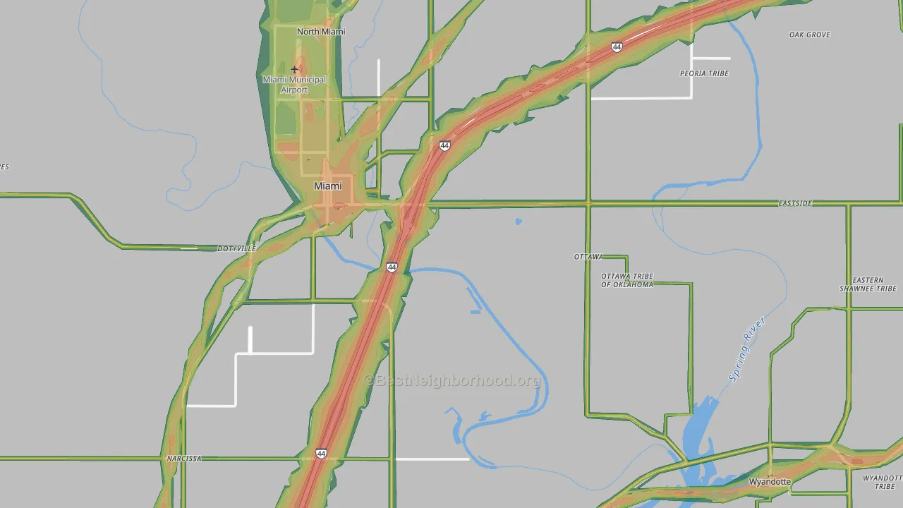 Ottawa County, OK Map of Noise Levels in Ottawa County