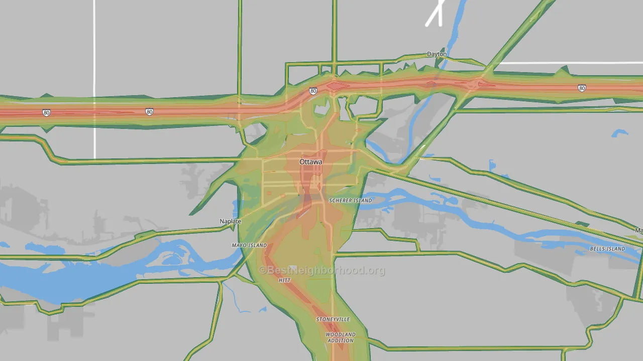 Ottawa, IL Map of Noise Levels in Ottawa