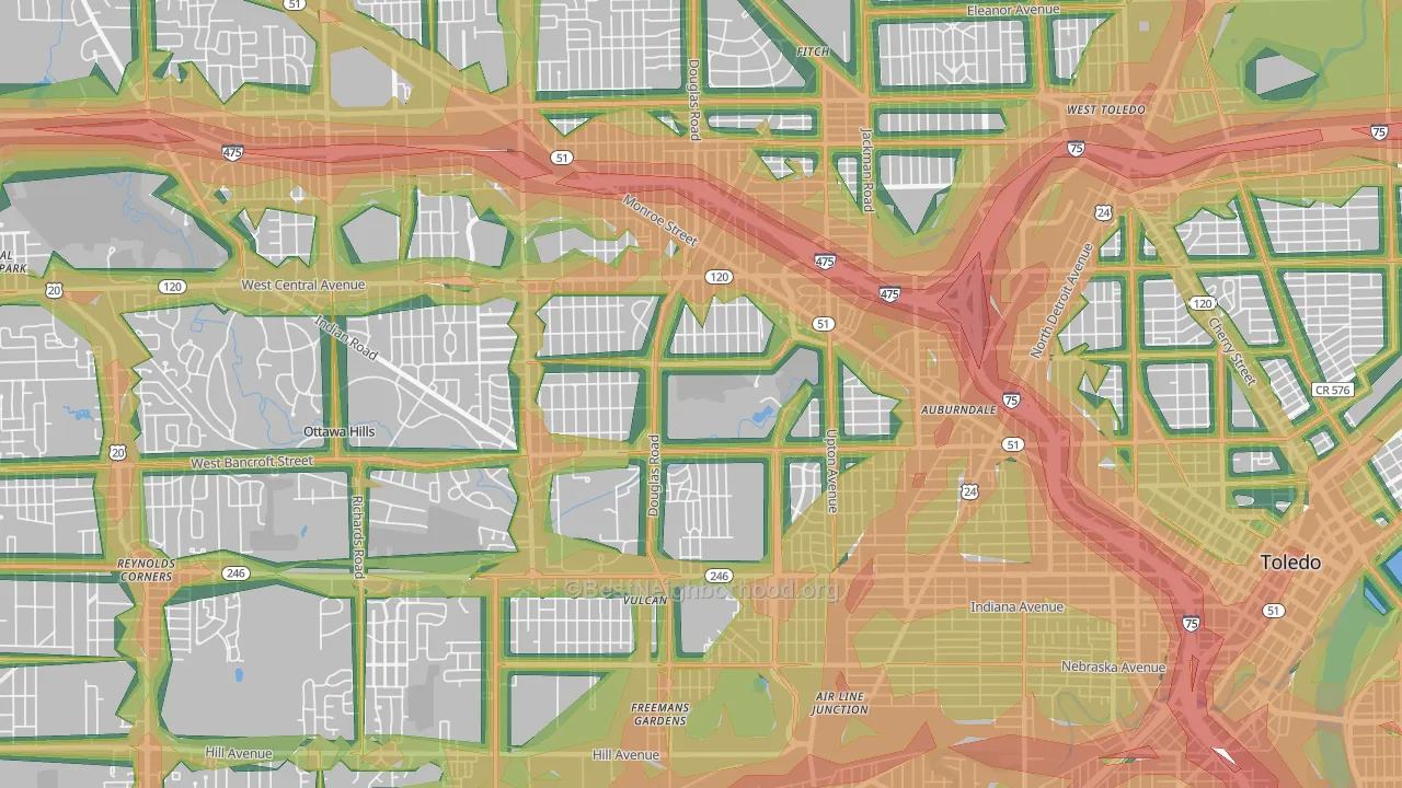 Ottawa, Toledo, OH Map of Noise Levels in Ottawa