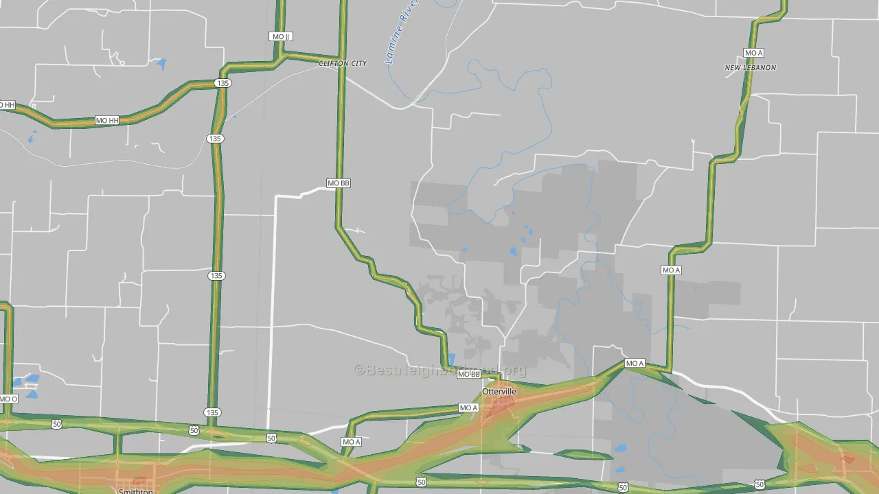 Otterville, MO Map of Noise Levels in Otterville