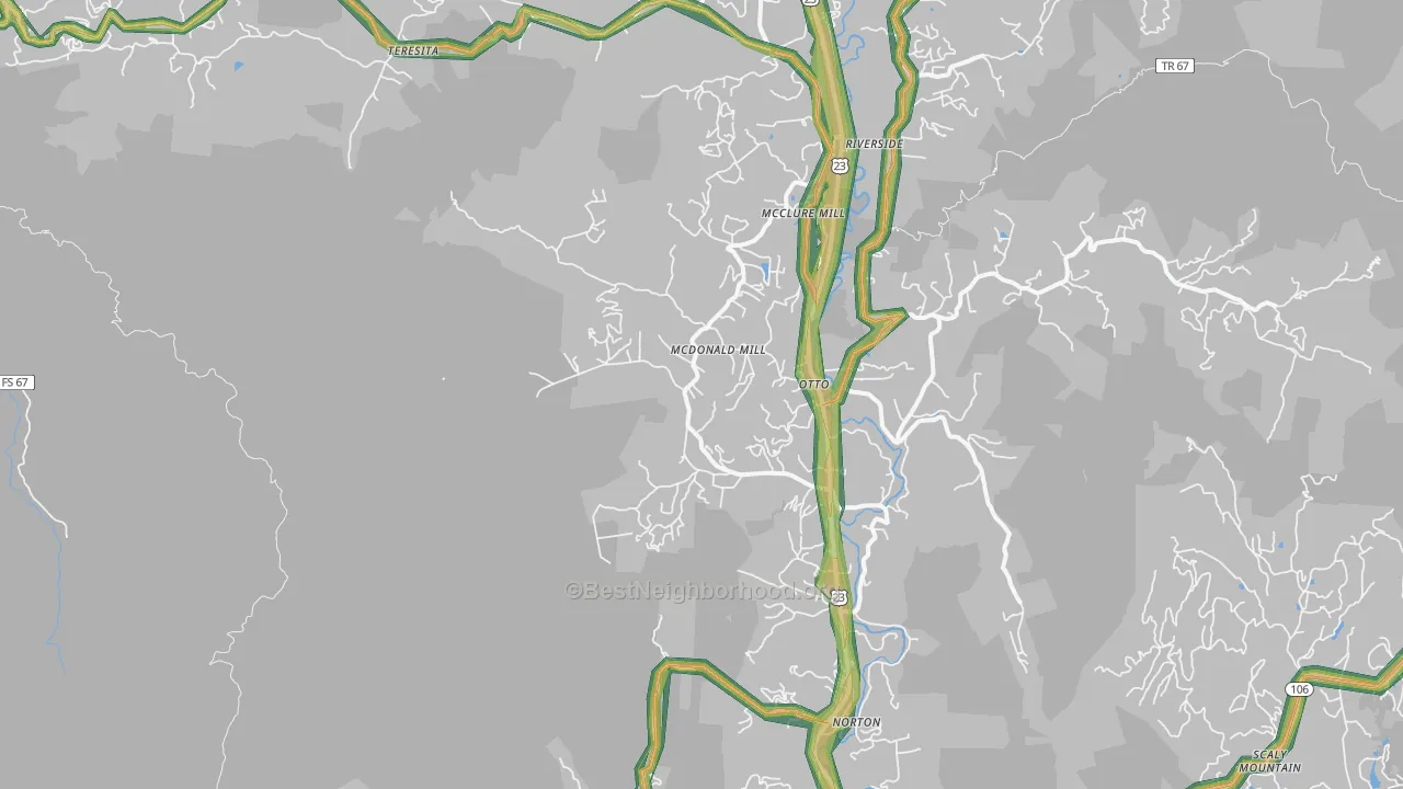 Otto, NC Map of Noise Levels in Otto