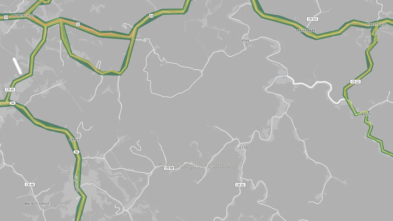 Otto, WV Map of Noise Levels in Otto