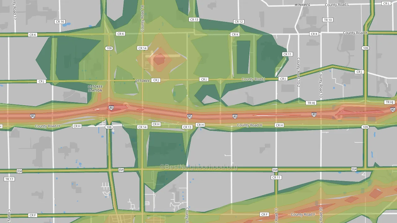 Ottokee, OH Map of Noise Levels in Ottokee