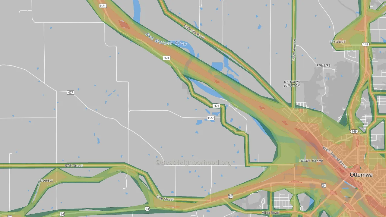 Ottumwa Junction, IA Map of Noise Levels in Ottumwa Junction