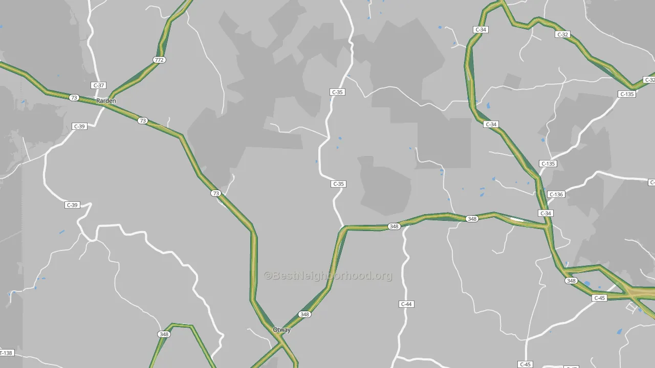 Otway, OH Map of Noise Levels in Otway