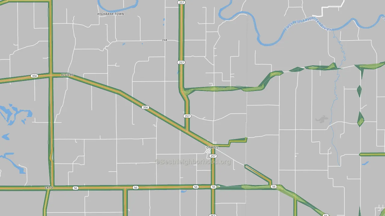 Otwell, IN Map of Noise Levels in Otwell