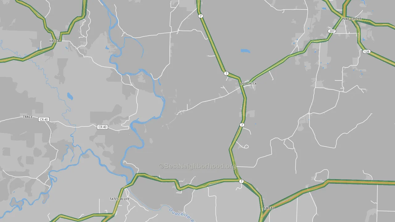 Ouachita, AR Map of Noise Levels in Ouachita