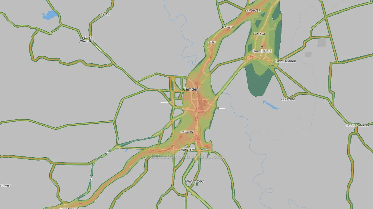 Ouachita County, AR Map of Noise Levels in Ouachita County
