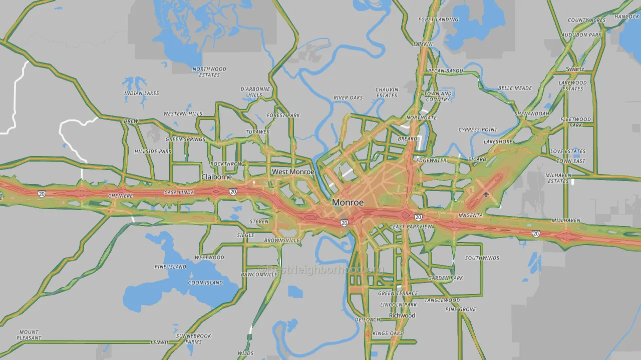 Ouachita Parish, LA Map of Noise Levels in Ouachita Parish