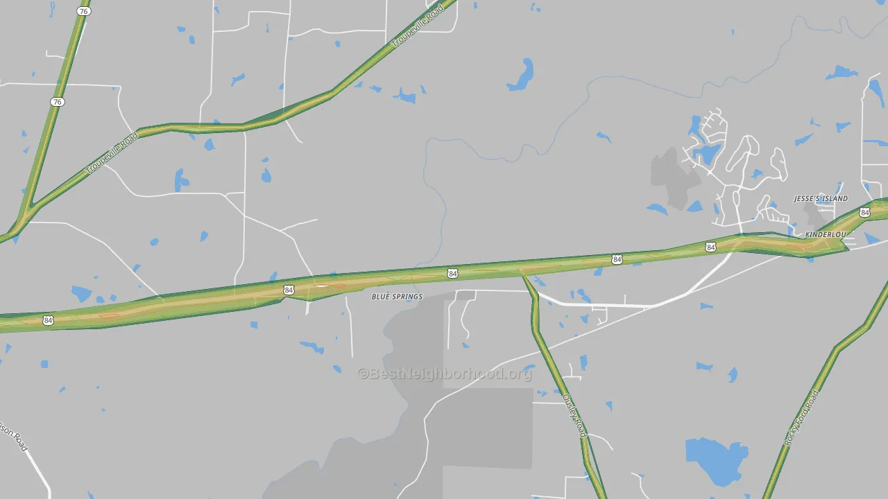 Ousley, GA Map of Noise Levels in Ousley