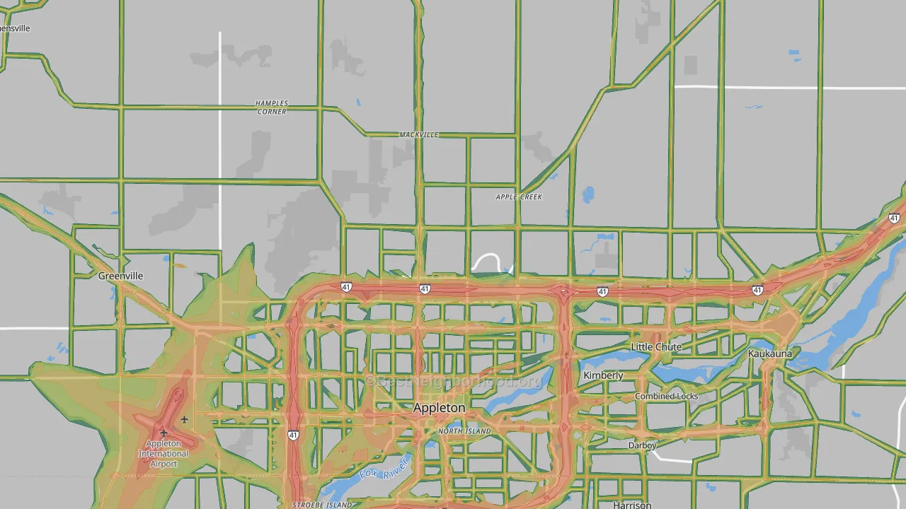 Outagamie County, WI Map of Noise Levels in Outagamie County