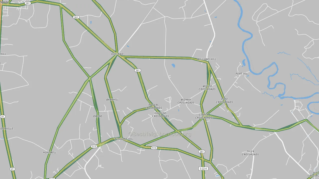 Outland, SC Map of Noise Levels in Outland