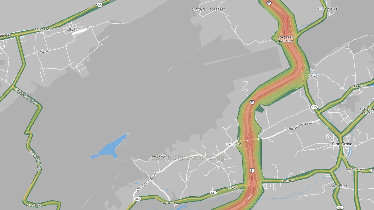Outwood, PA Map of Noise Levels in Outwood