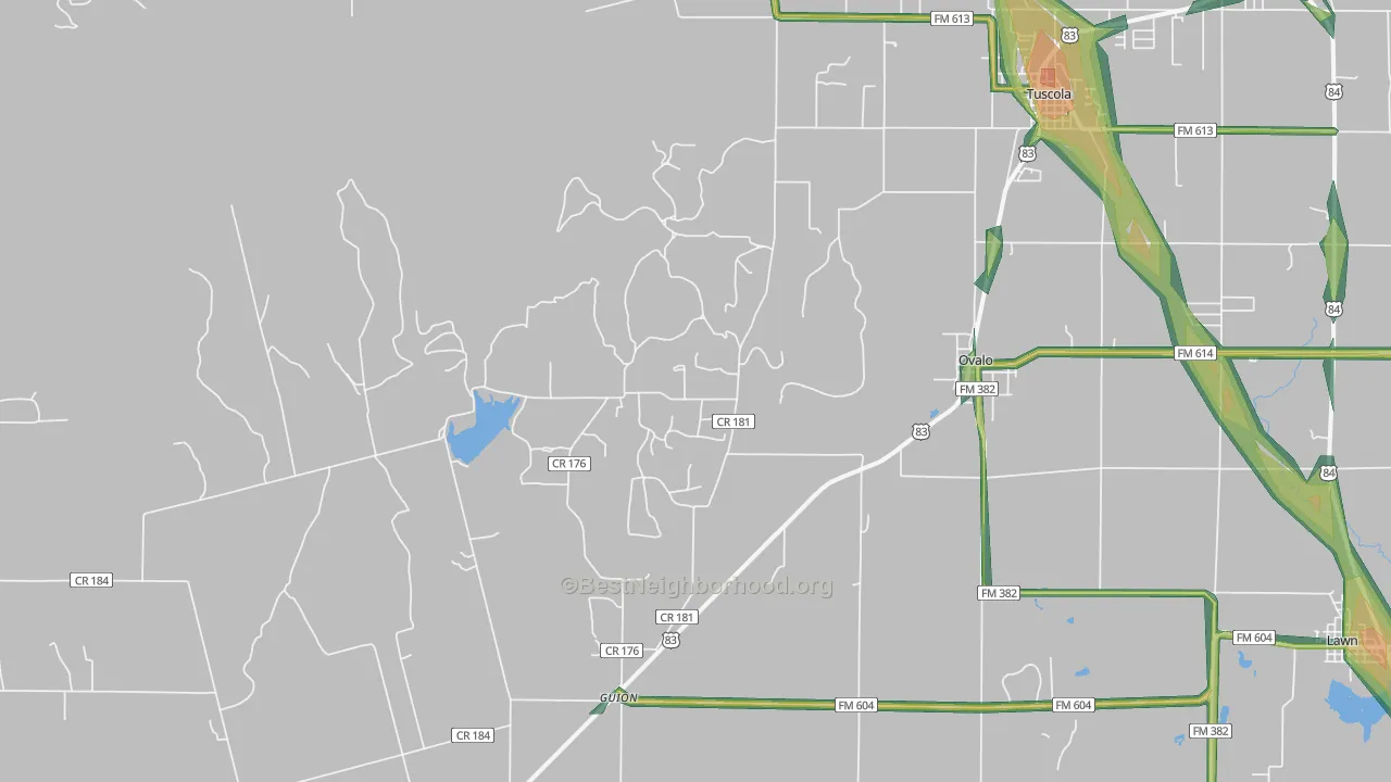 Ovalo, TX Map of Noise Levels in Ovalo