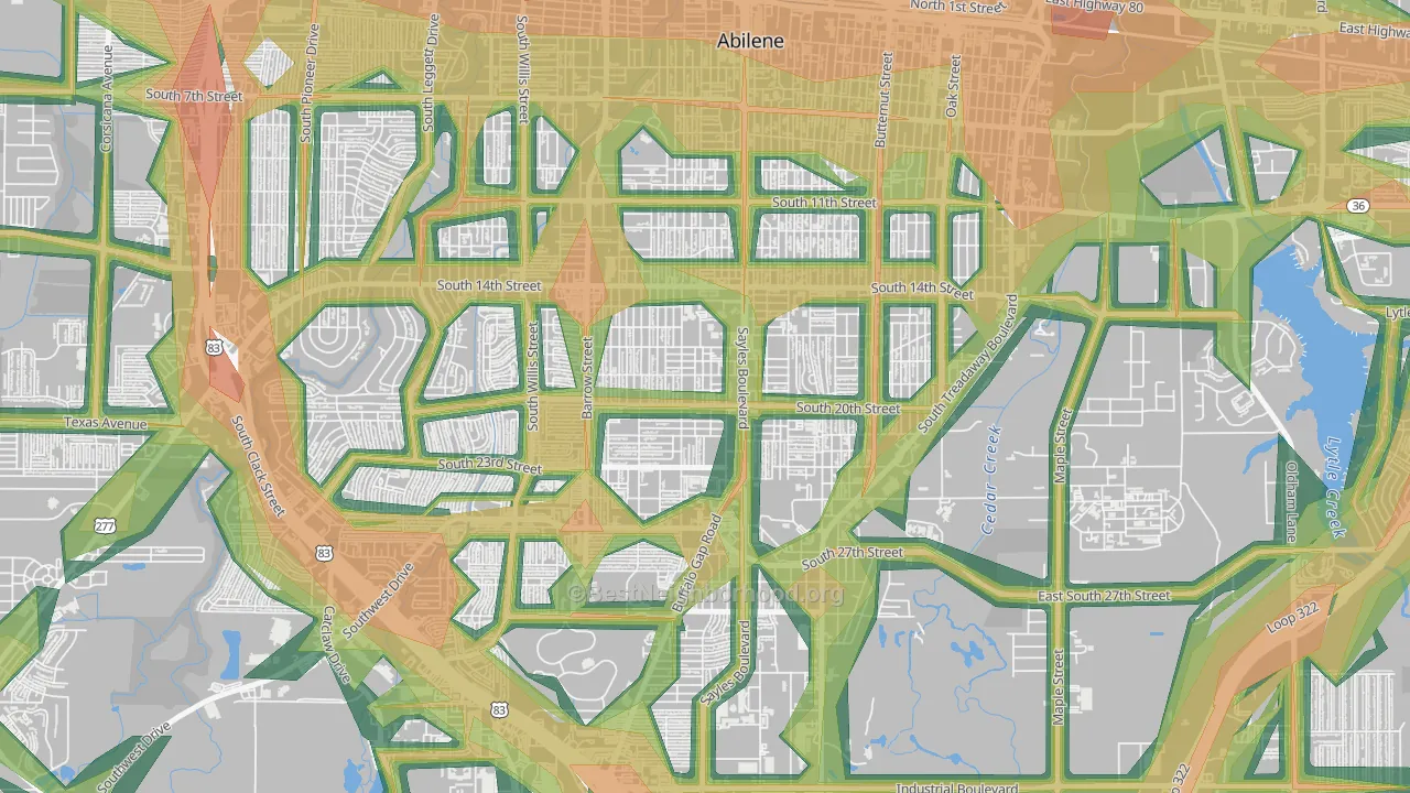 Over Place Area, Abilene, TX Map of Noise Levels in Over Place Area