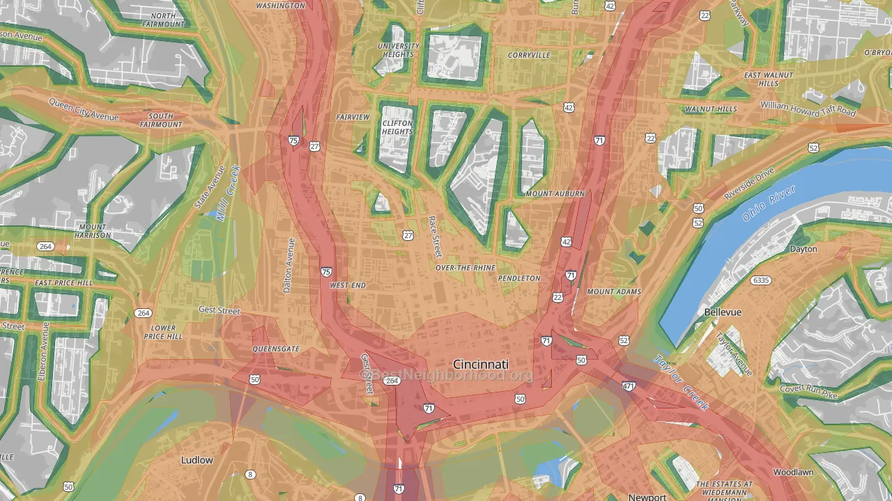 Over-the-Rhine, Cincinnati, OH Map of Noise Levels in Over-the-Rhine