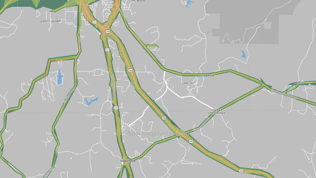 Overbrook, AL Map of Noise Levels in Overbrook