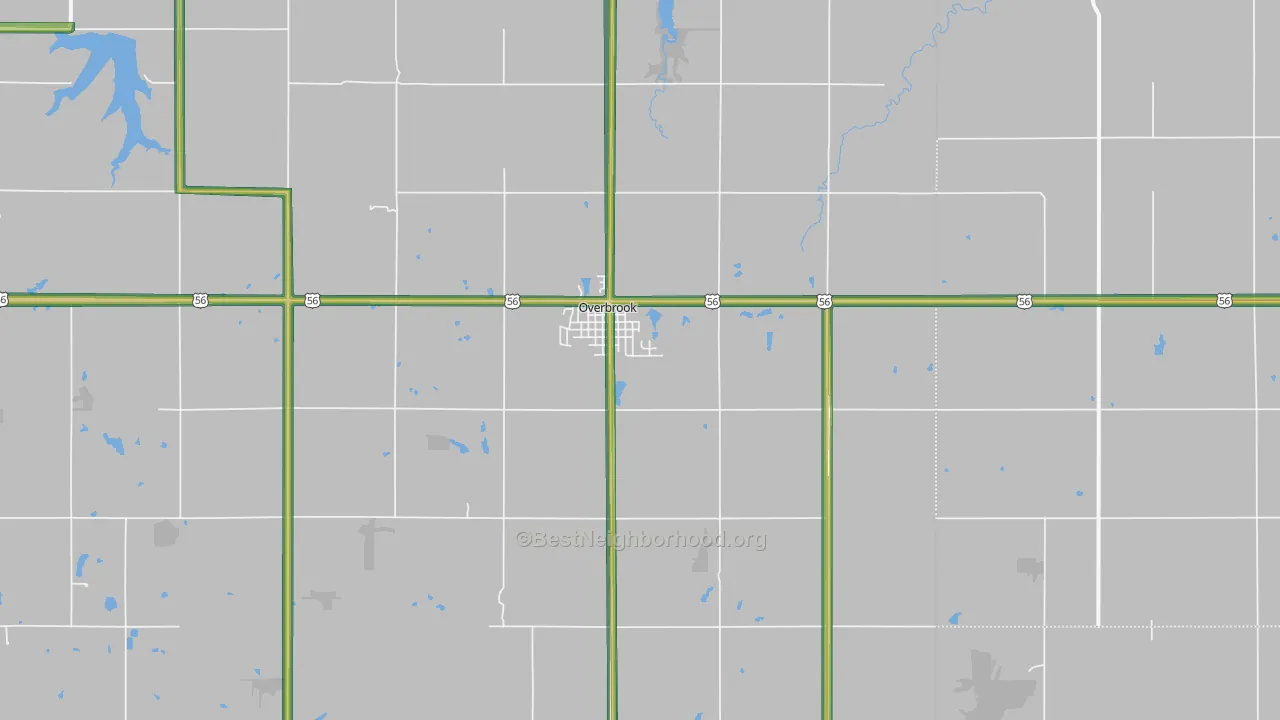 Overbrook, KS Map of Noise Levels in Overbrook