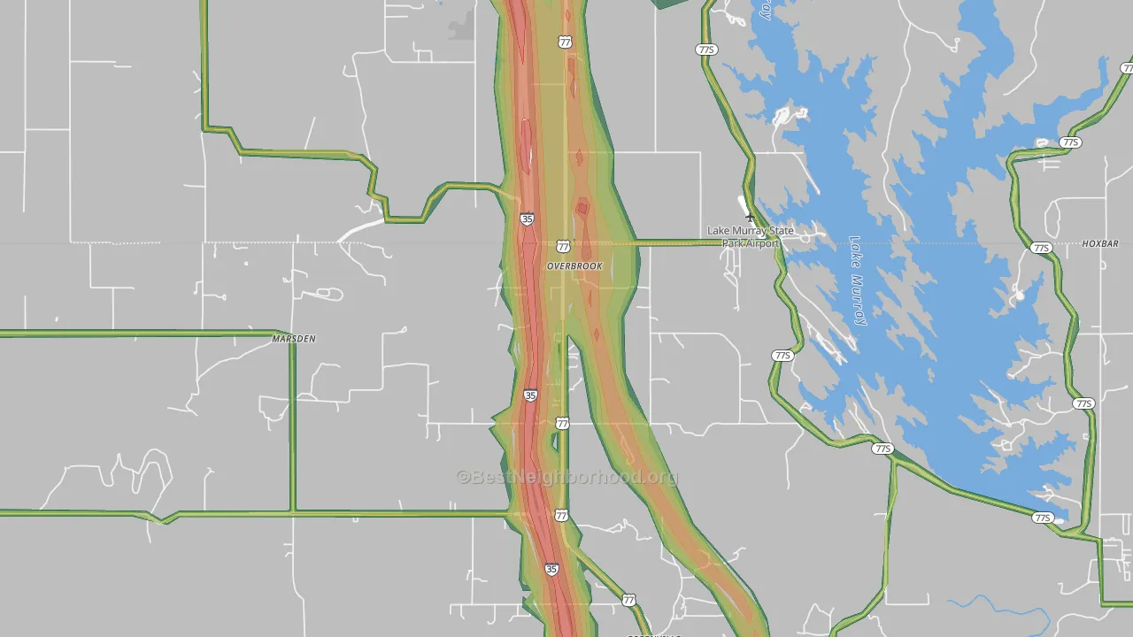 Overbrook, OK Map of Noise Levels in Overbrook