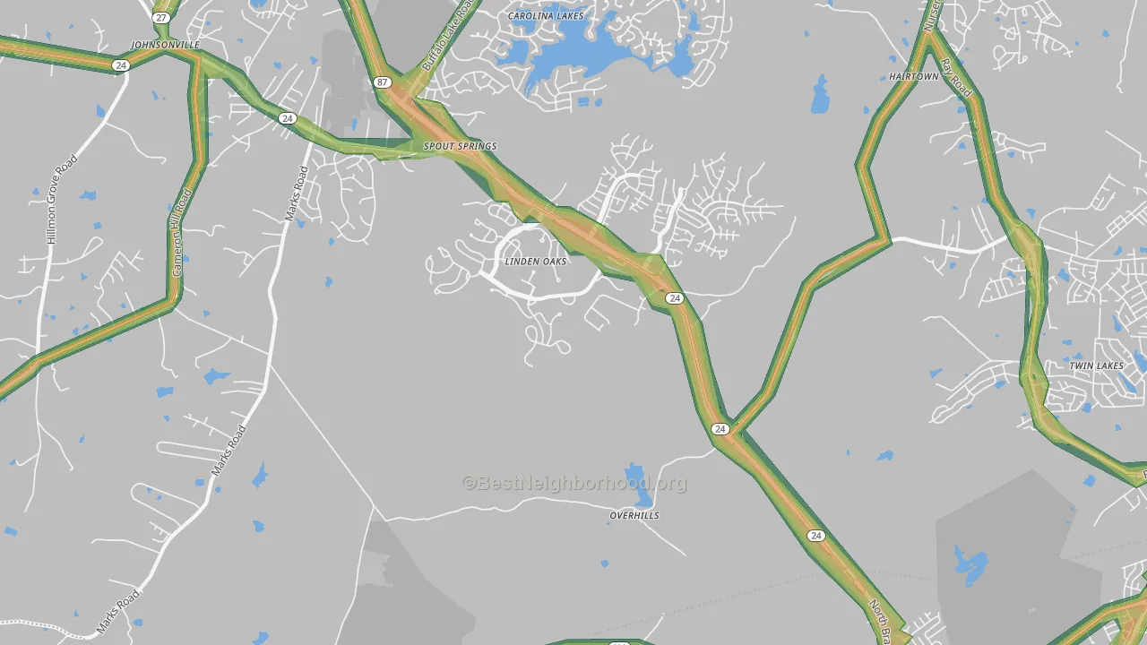 Overhills, NC Map of Noise Levels in Overhills