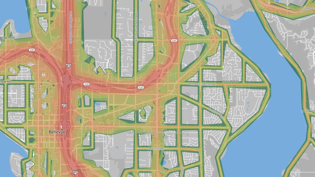 Overlake, Bellevue, WA Map of Noise Levels in Overlake