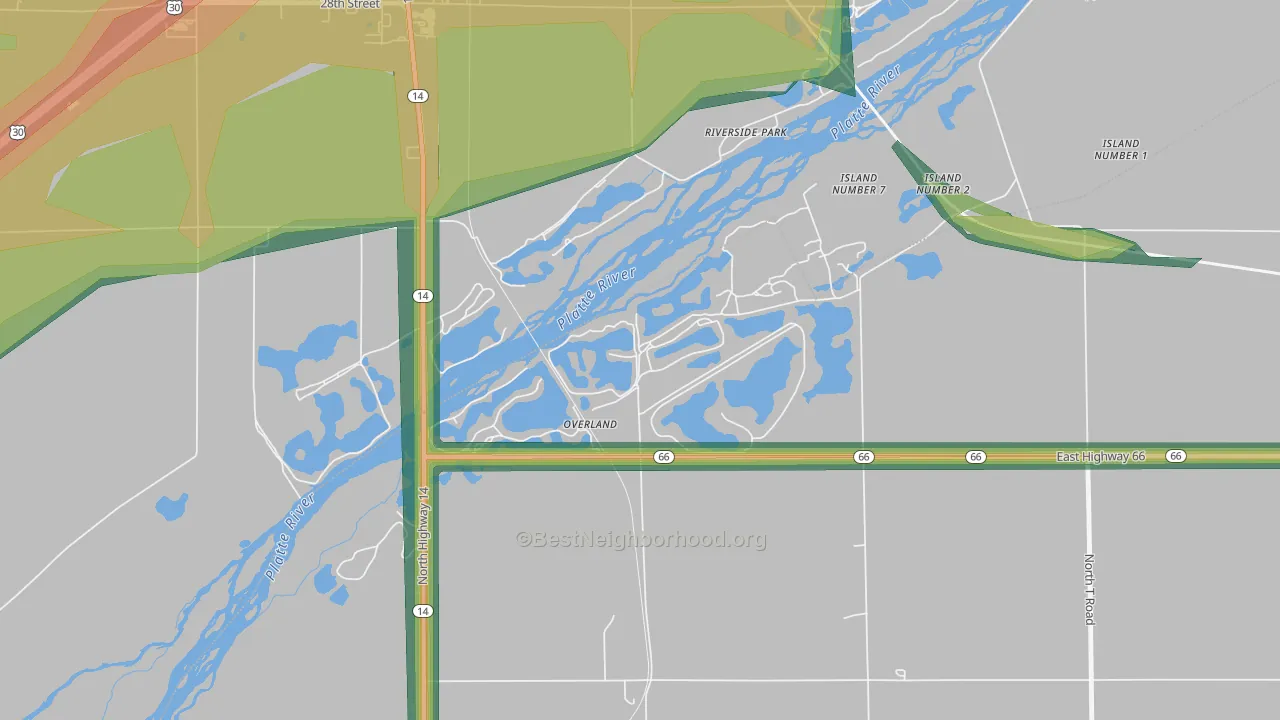 Overland, NE Map of Noise Levels in Overland