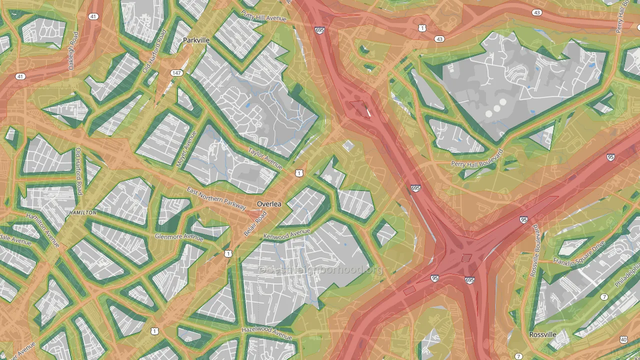 Overlea, MD Map of Noise Levels in Overlea