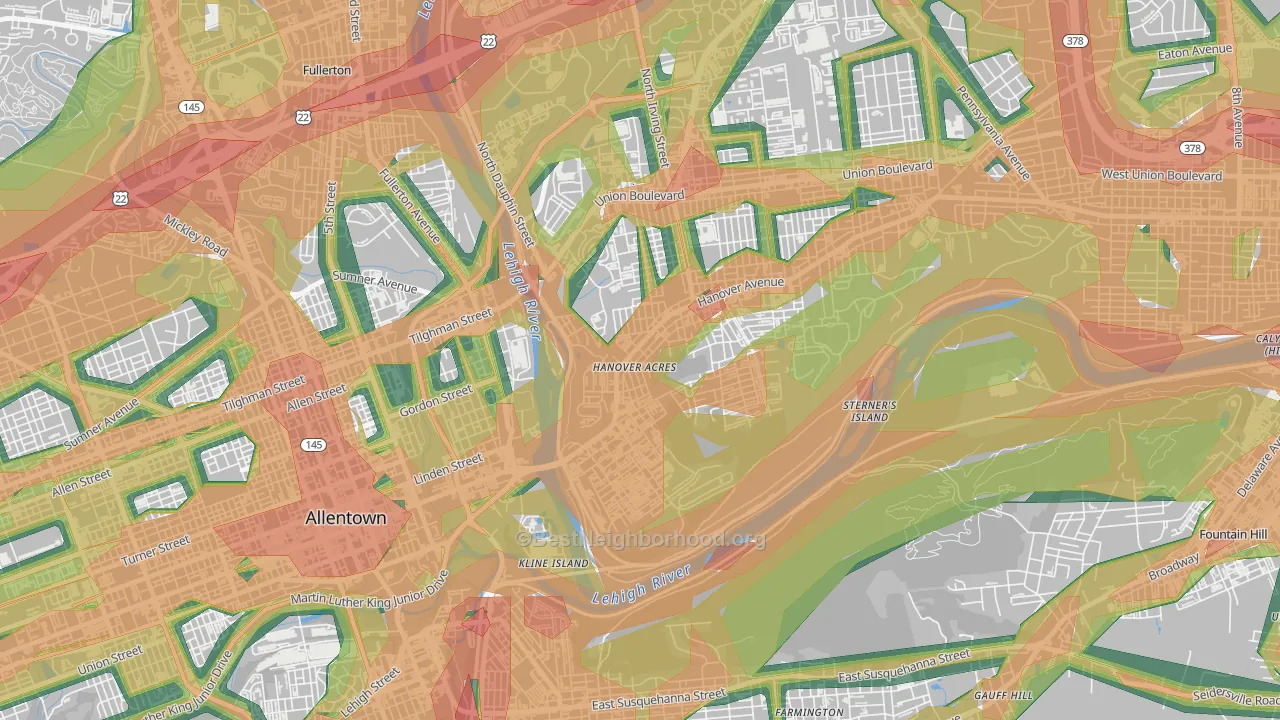 Overlook Park, Allentown, PA Map of Noise Levels in Overlook Park