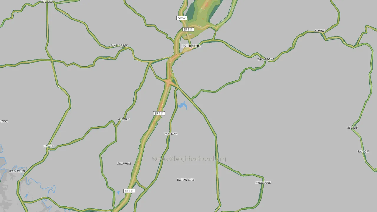 Overton County, TN Map of Noise Levels in Overton County