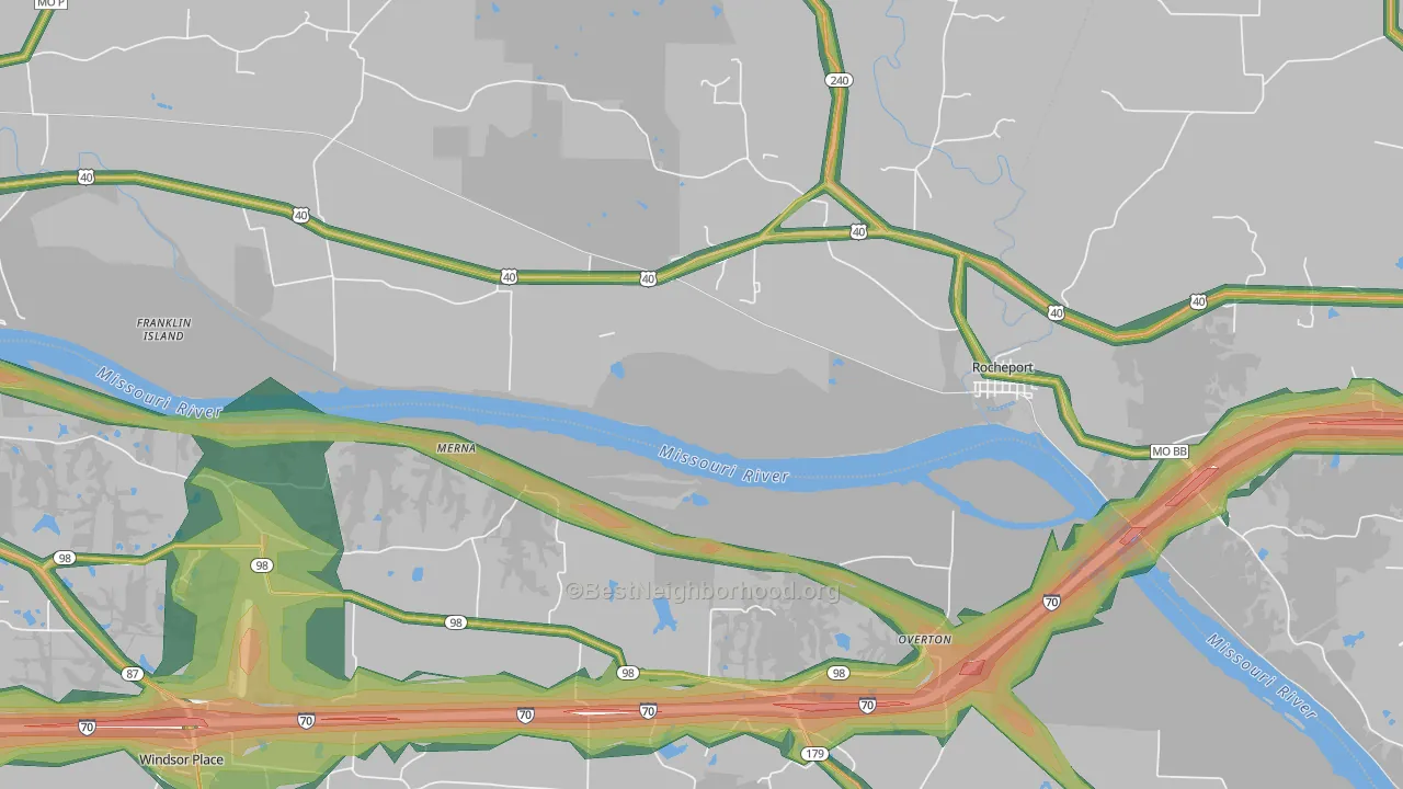 Overton, MO Map of Noise Levels in Overton