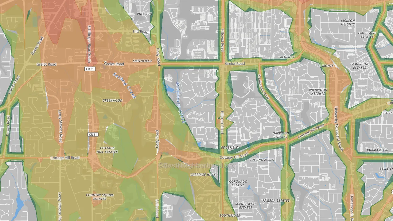 Overton, Mobile, AL Map of Noise Levels in Overton