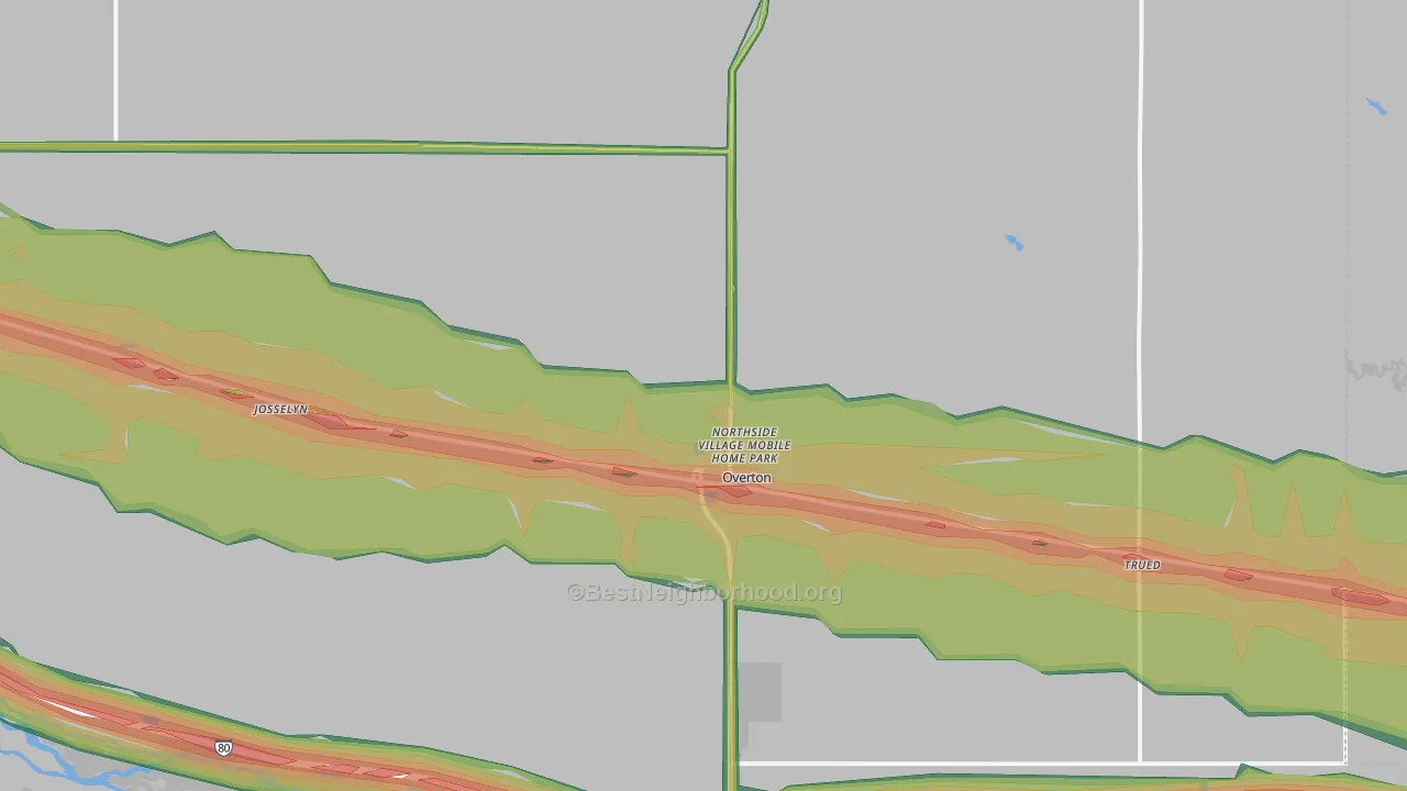 Overton, NE Map of Noise Levels in Overton